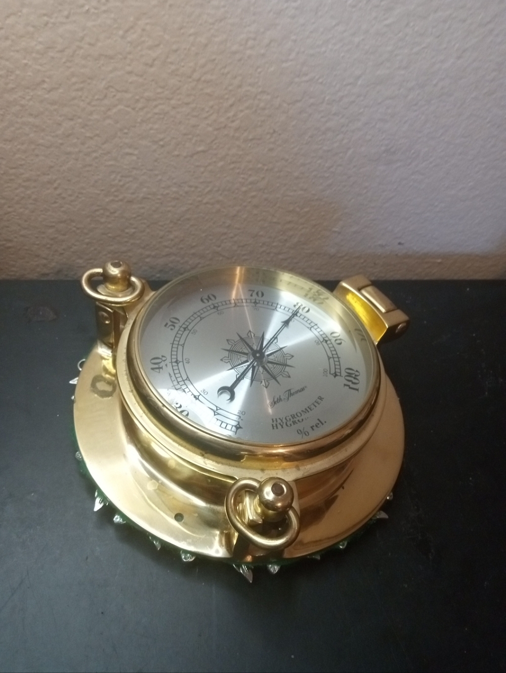 GORGEOUS Seth Thomas Solid Brass 8" Porthole Hygrometer Wall Mount